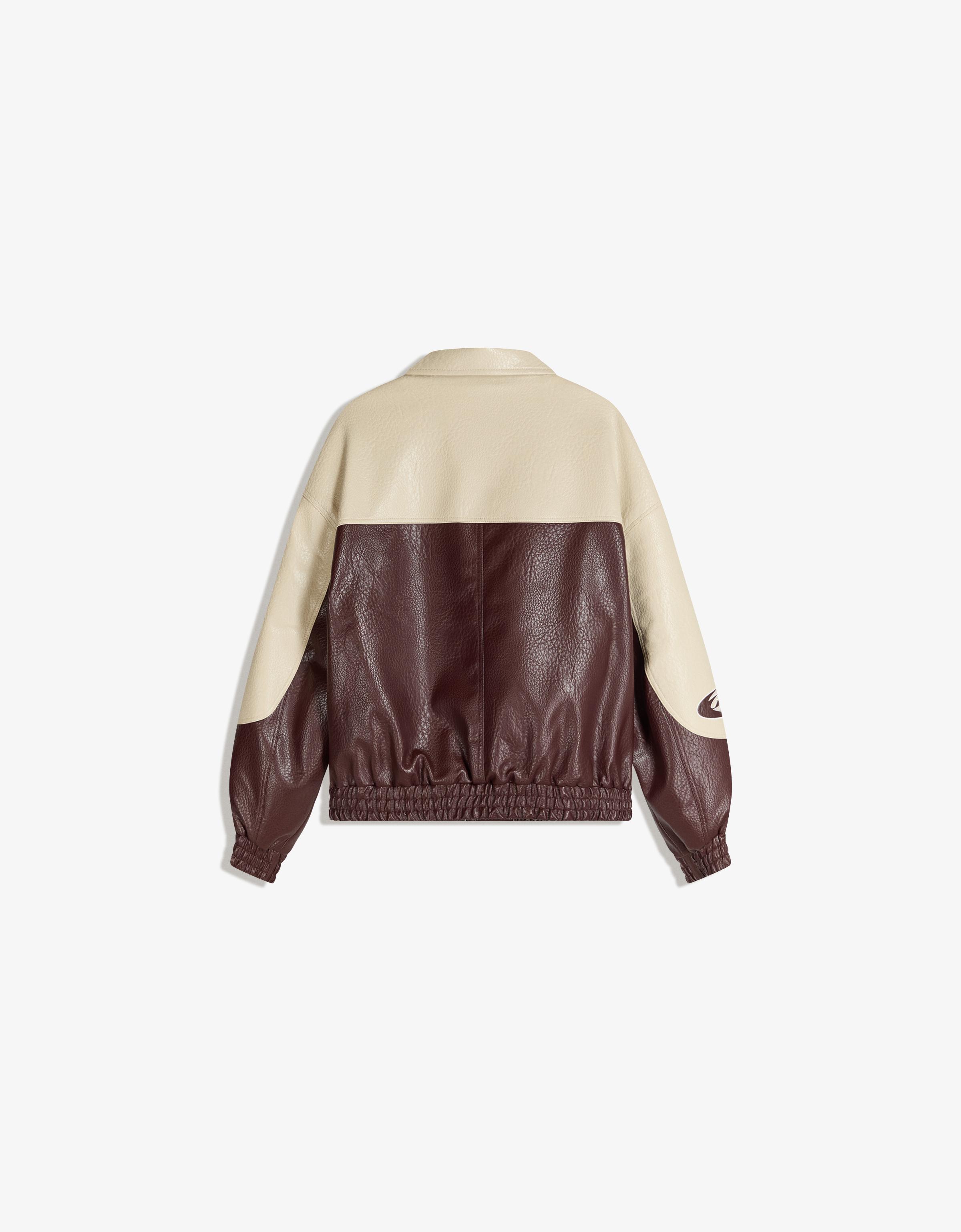 Blok renkli suni deri ceket - Görsel 10