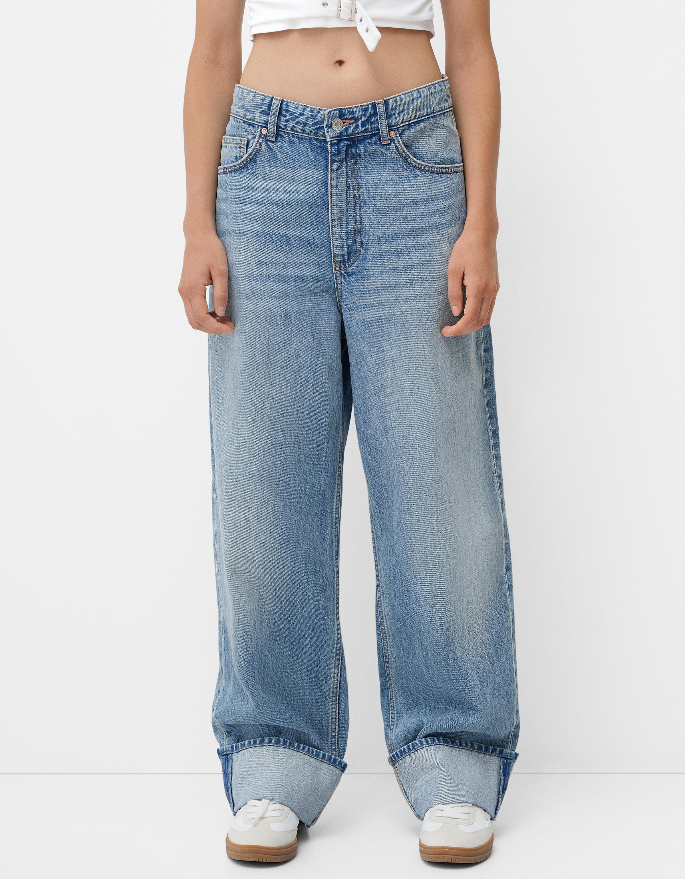 Bershka Jeans Im Baggy-Hosen-Stil Und Loose-Fit Mit Umgeschlagenem Saum Damen 32 Blau