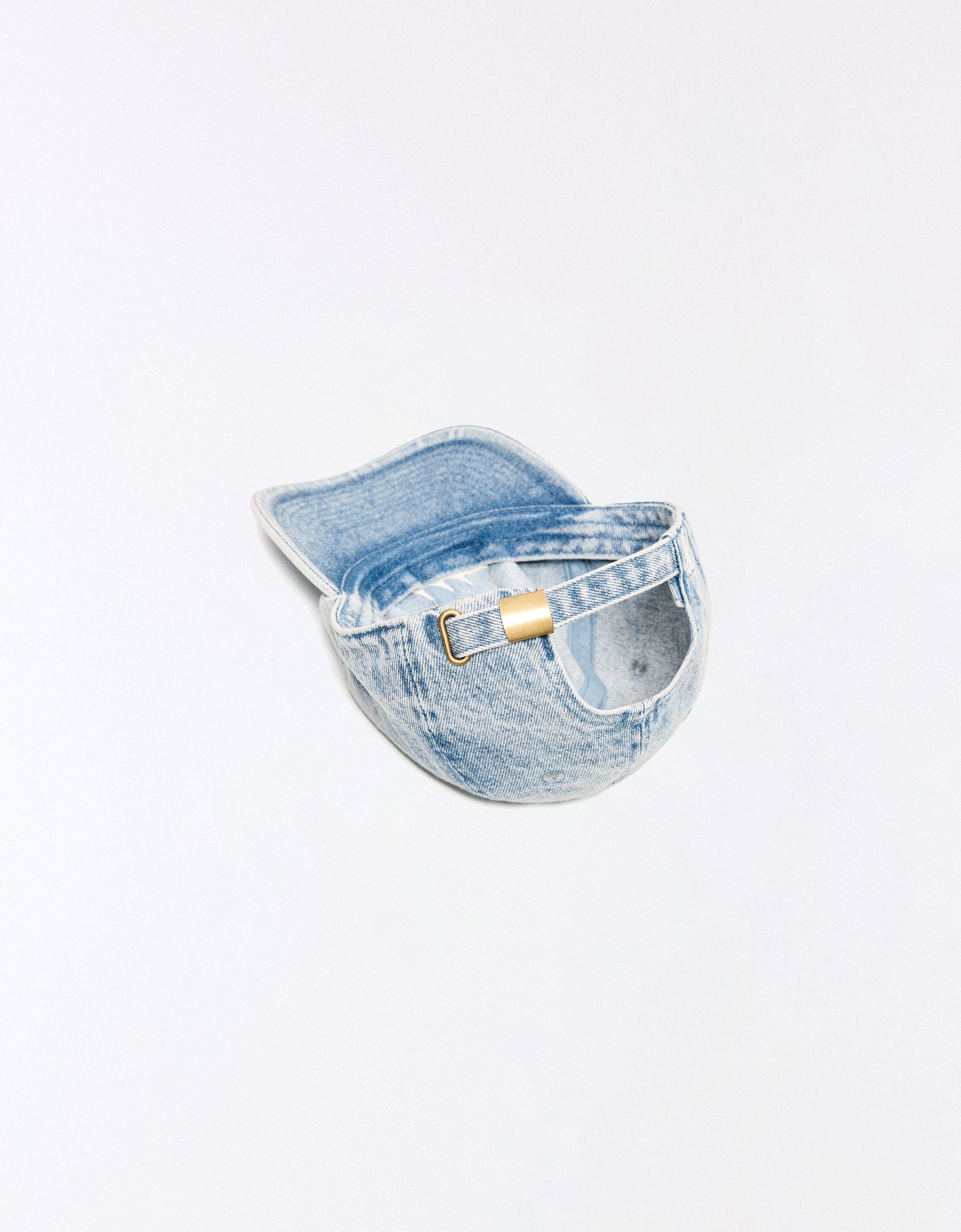 Denim star embroidered cap — White