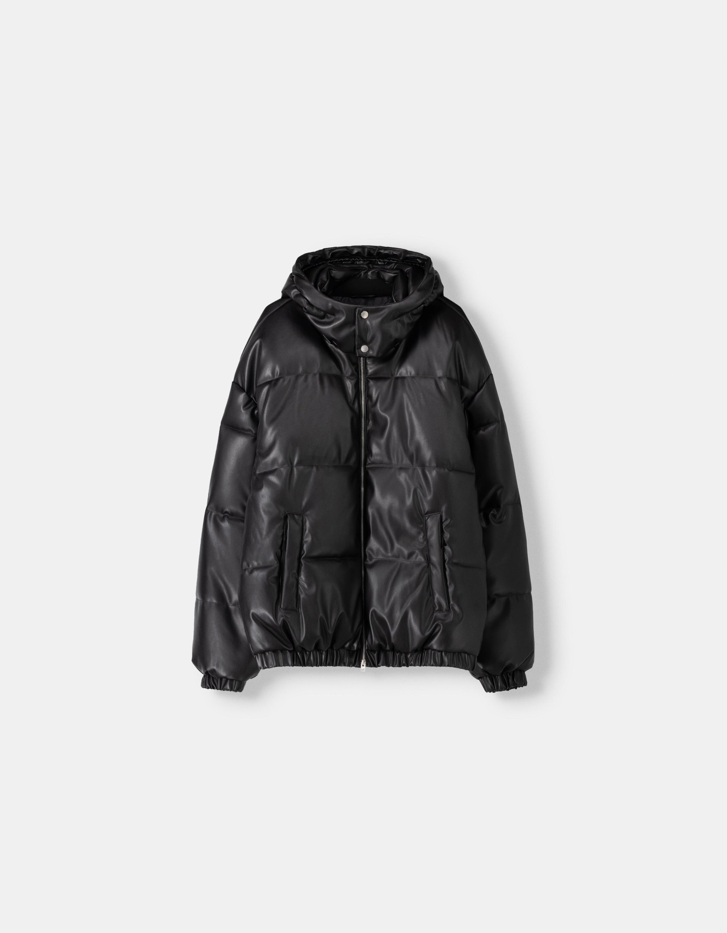 Bershka faux deals leather padded puffer jacket