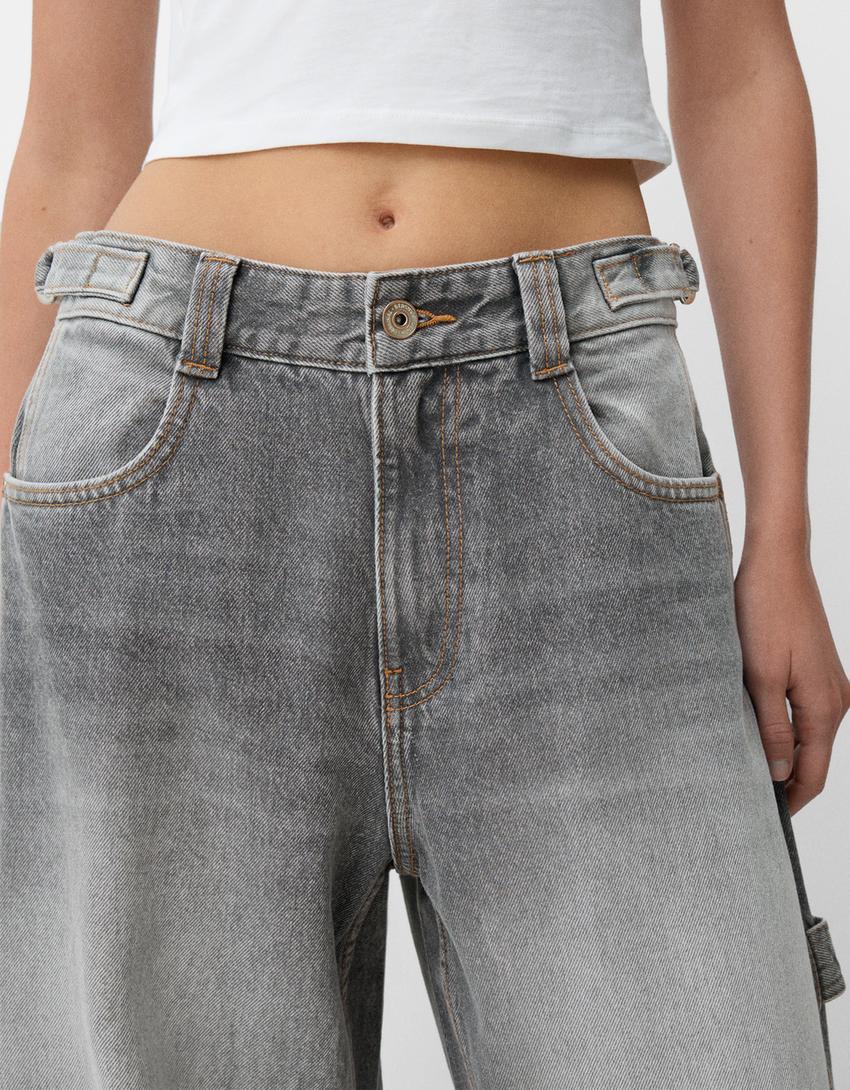 Adjustable balloon fit carpenter jeans-Grey