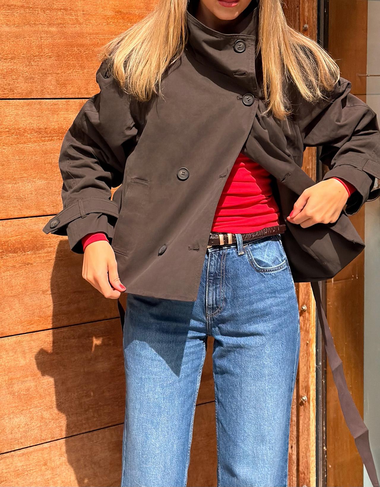 Funnel neck trench jacket — Brown