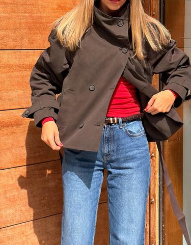 Funnel neck trench jacket — Brown 2