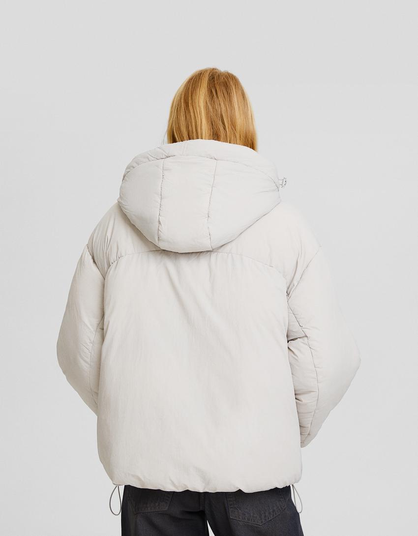 Nylon quilted jacket with hood-Grey