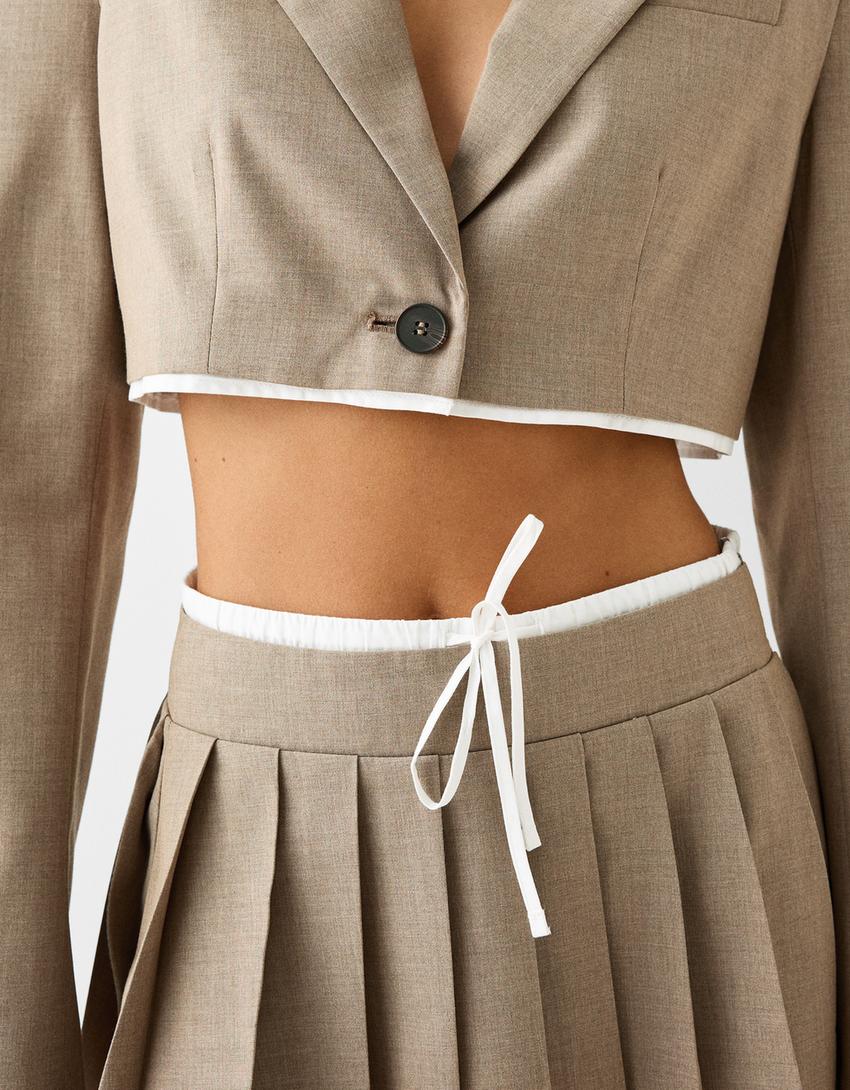 Blazer cropped détail popeline-Taupe-6