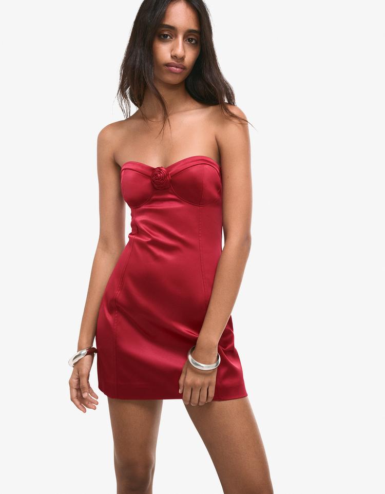 Çiçekli mini saten elbise