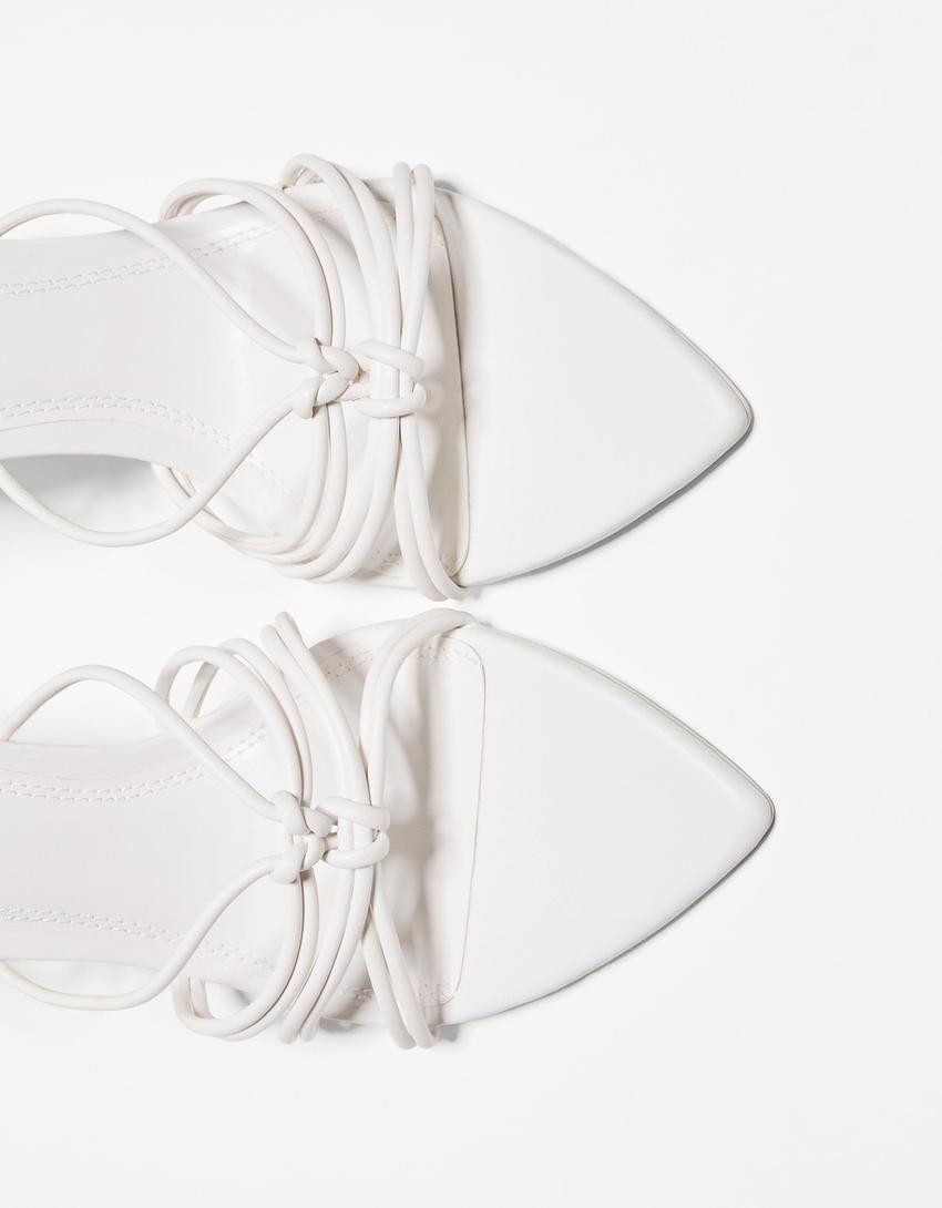 Tied heeled sandals-WHITE