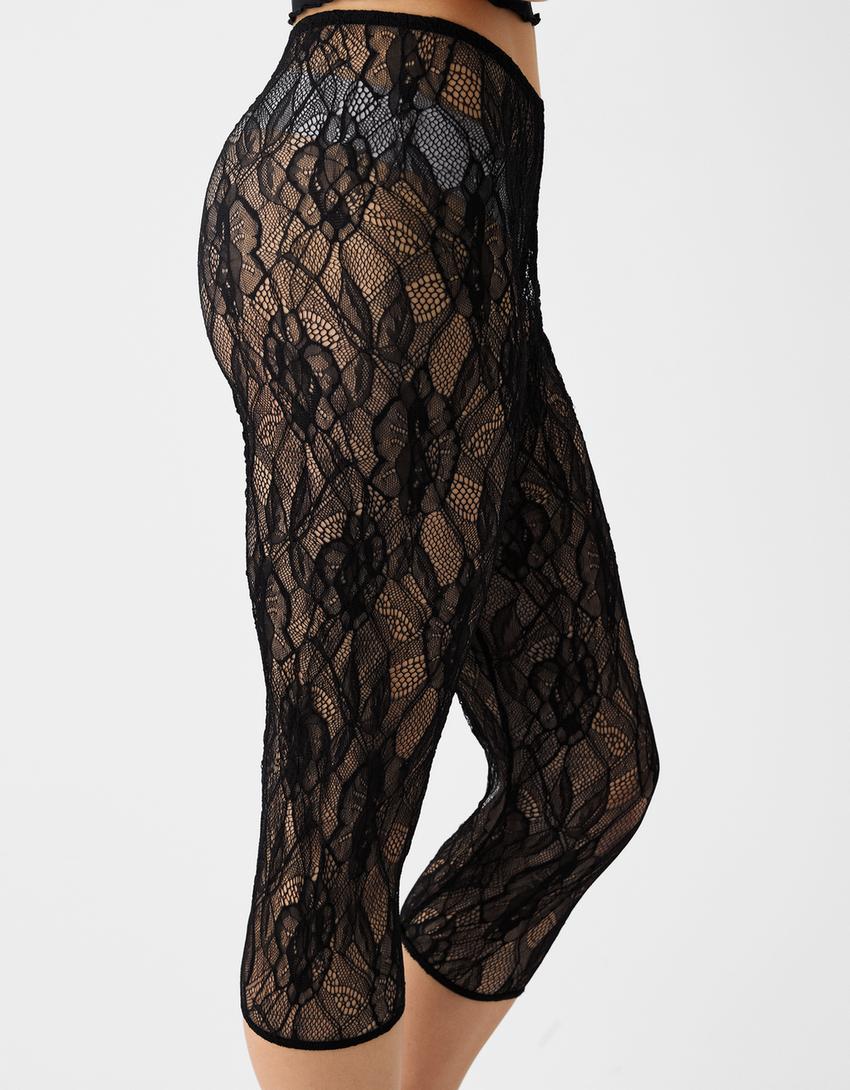 Dantelli kapri tayt-Siyah-3