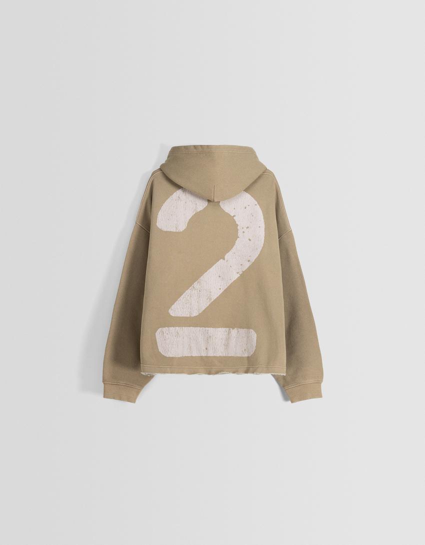 Cropped hoodie with a faded-effect print-Camel