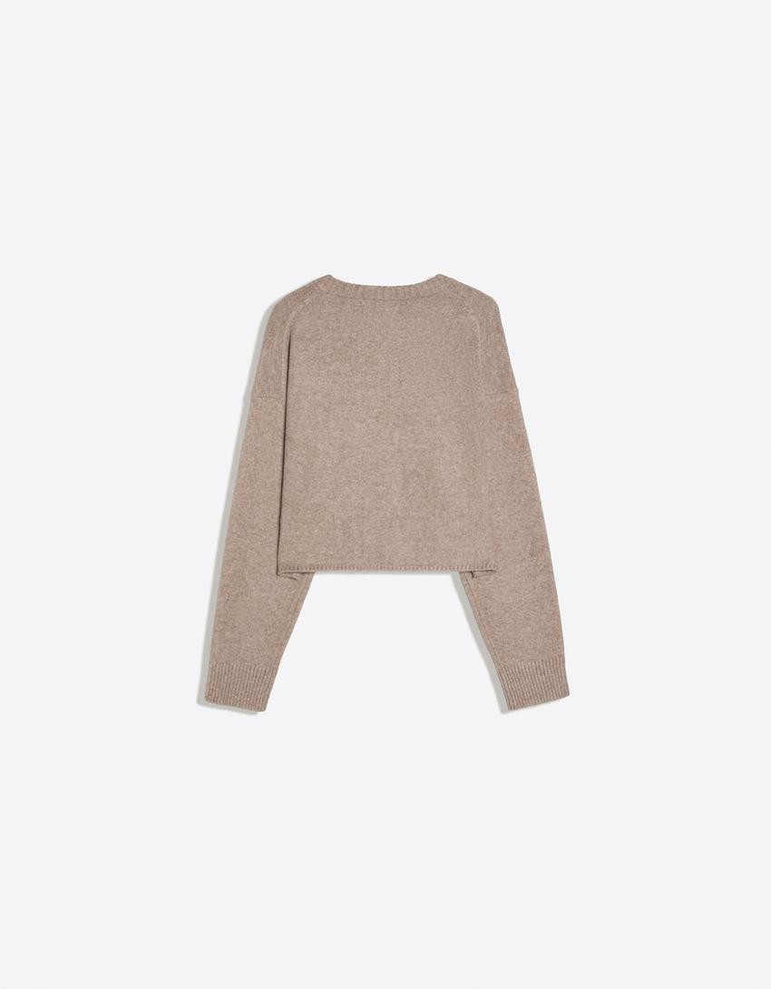 Soft touch round neck jacket-Grey
