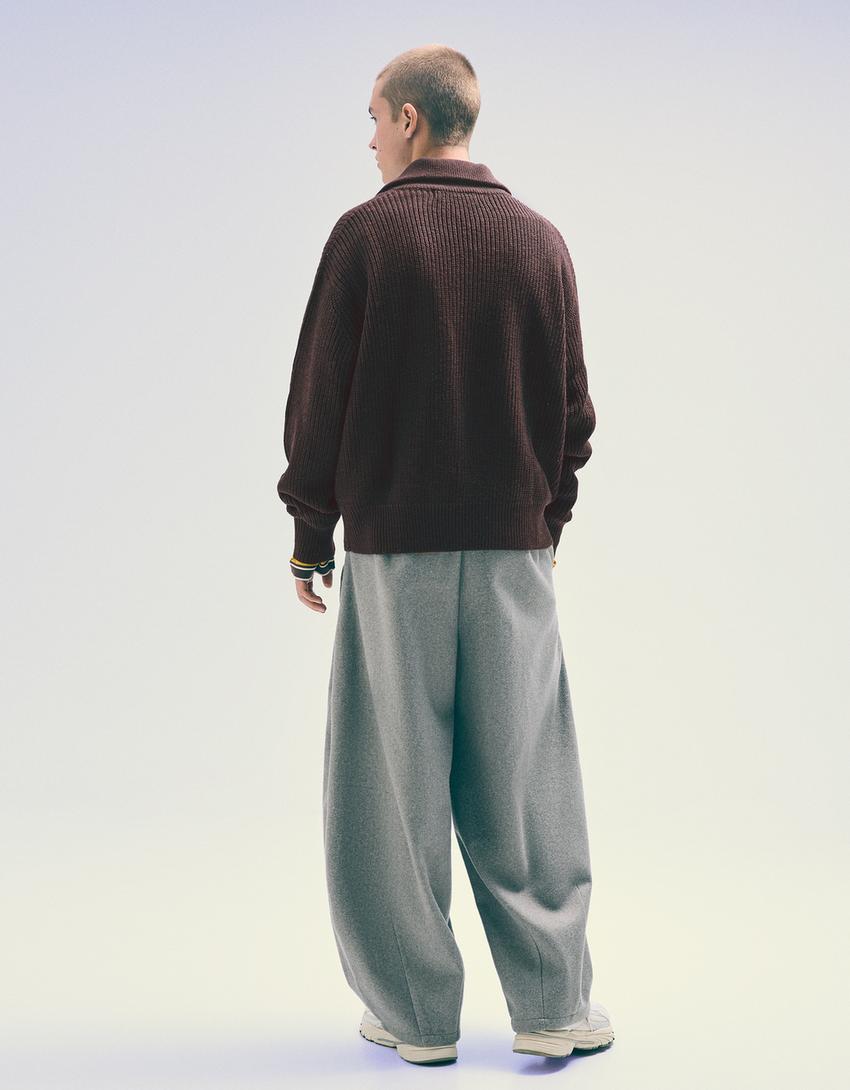 Embroidered zip-up jacket-Brown