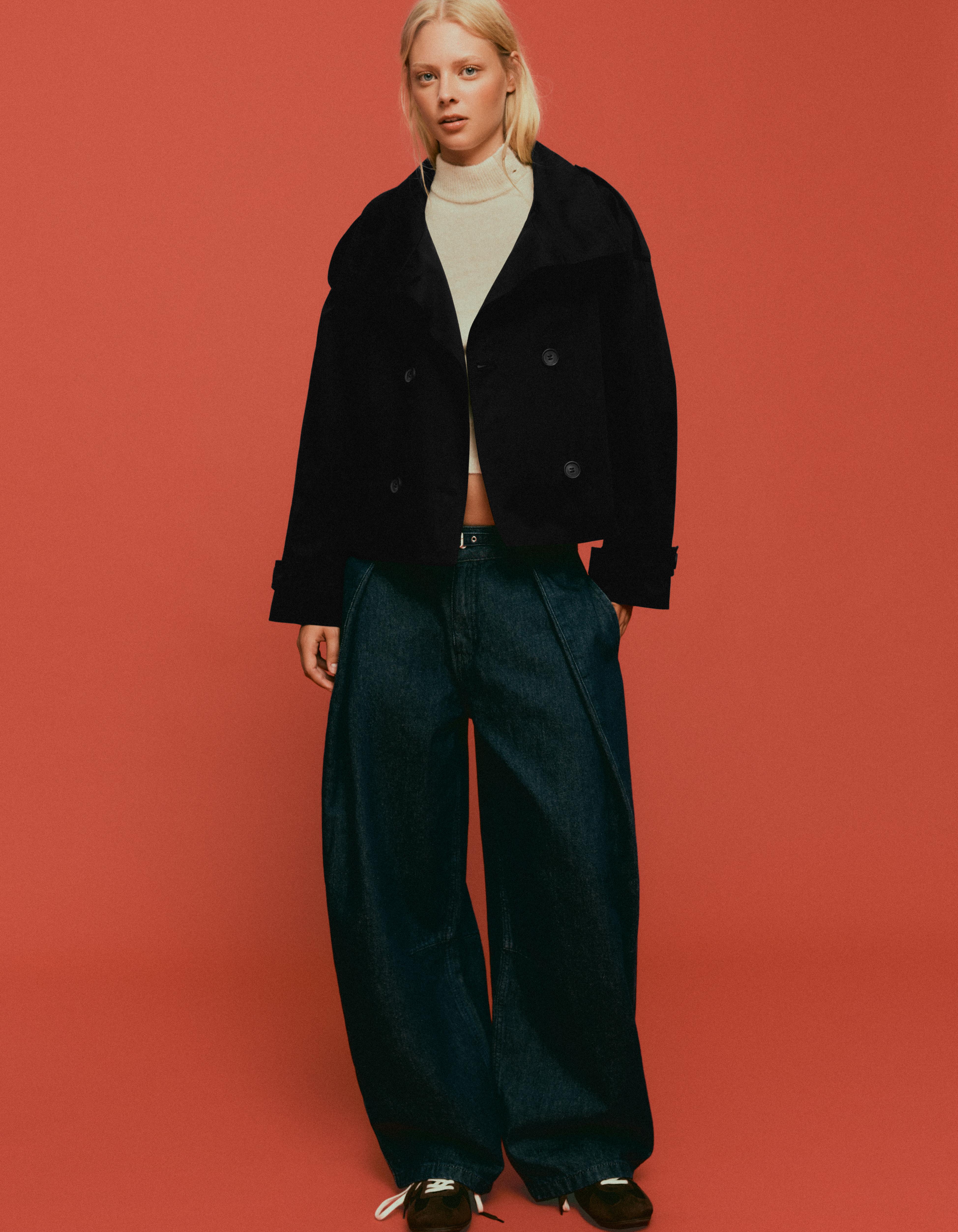 Funnel neck trench jacket — Black