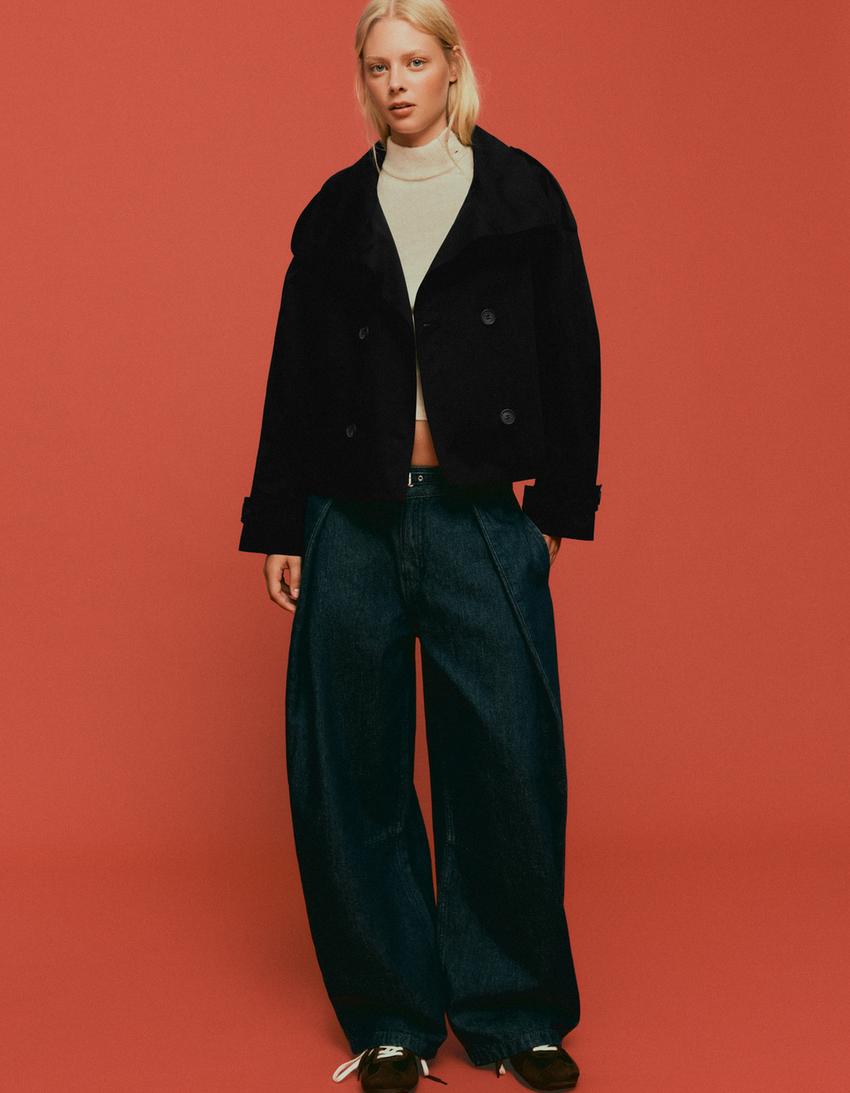 Funnel neck trench jacket-Black