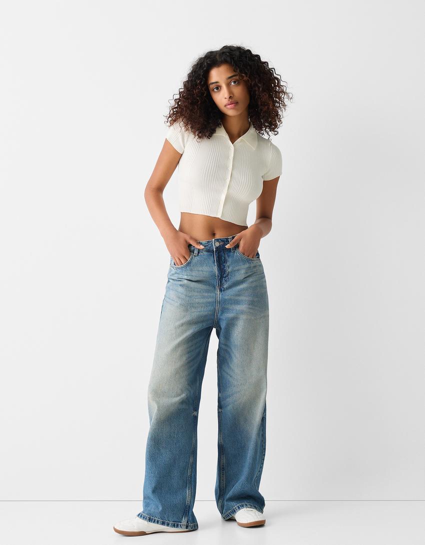 قميص بولو بأكمام قصيرة وأزرار-كريمي-3