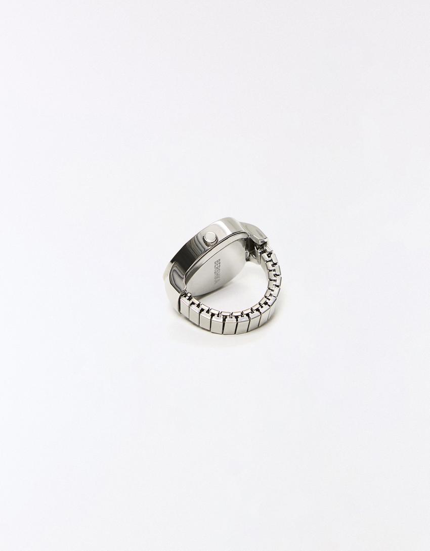 Hartvormige ring met horloge-Zilver