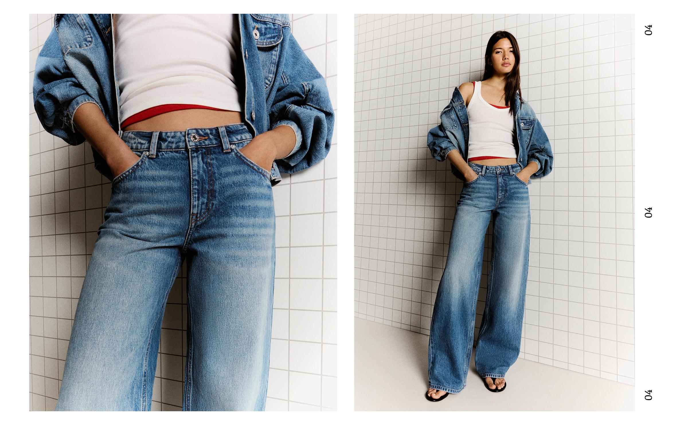 High-waist wide straight-leg jeans — Light blue