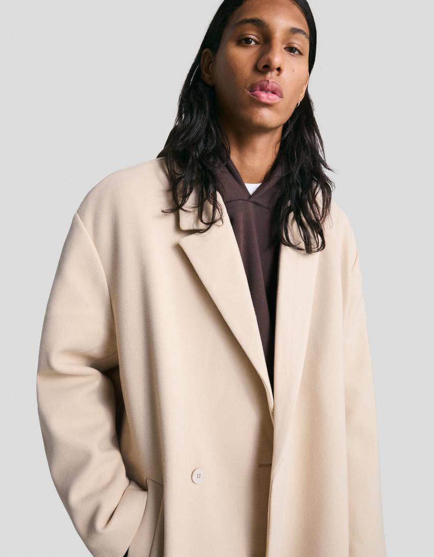 Double-breasted wool cloth coat-Sand