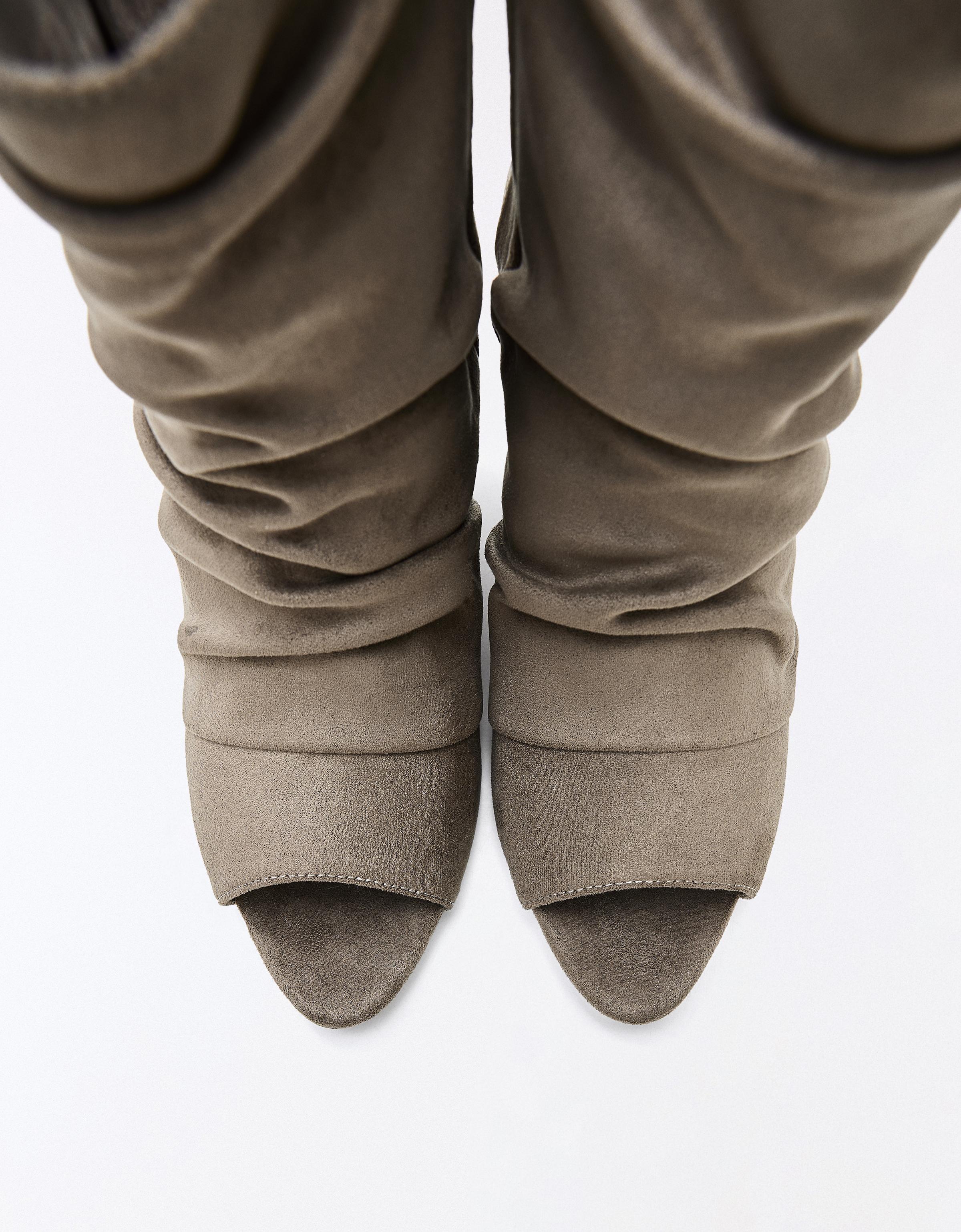 SLOUCHY PEEP TOE ANKLE BOOTS — TAUPE