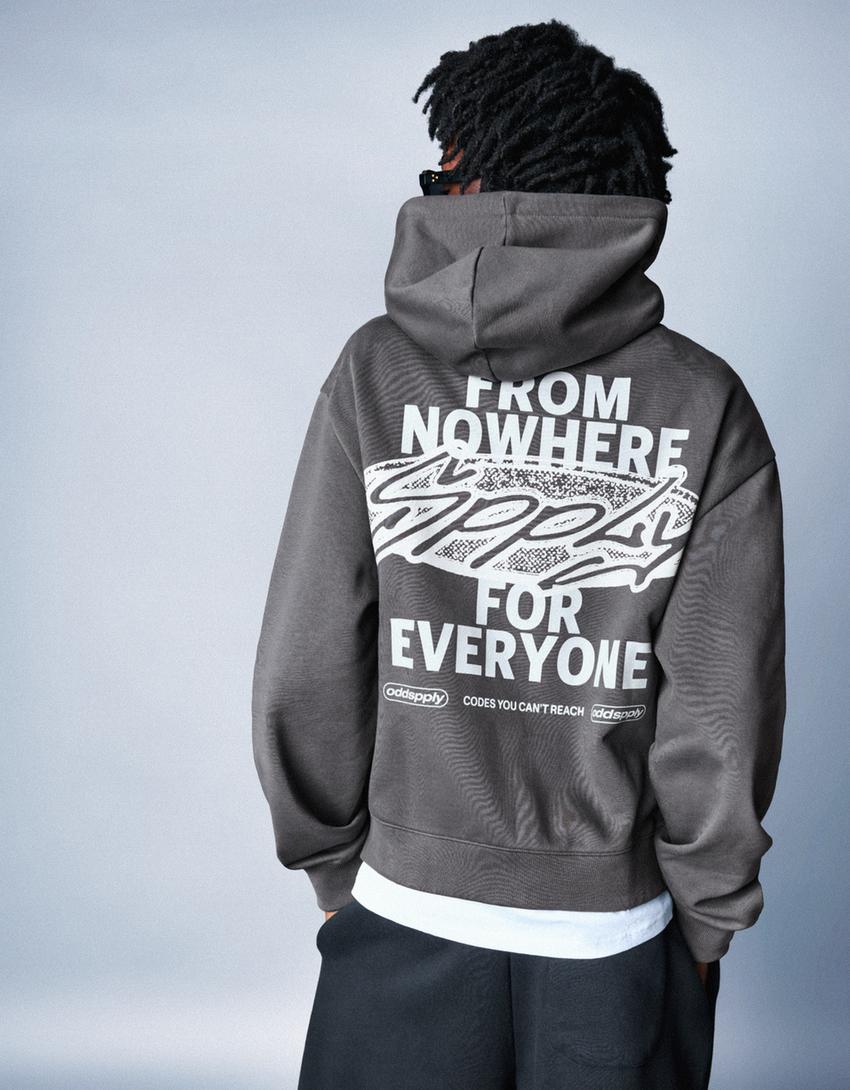 Zip-up print hood sweatshirt with hood