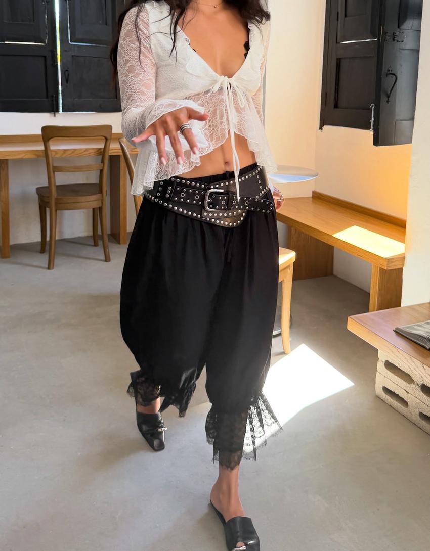 Lace ruffled T-shirt-White