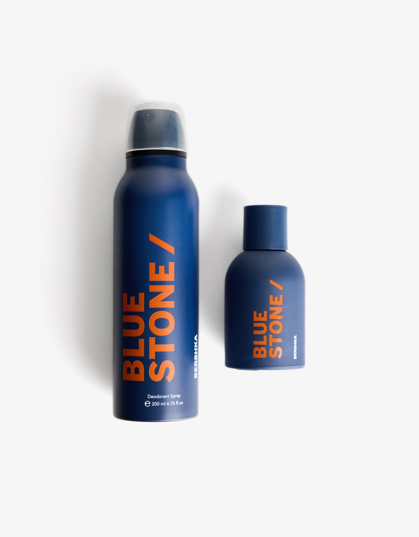 Bershka woda toaletowa blue stone 50 ml i dezodorant 200 ml. ciemnoniebieski