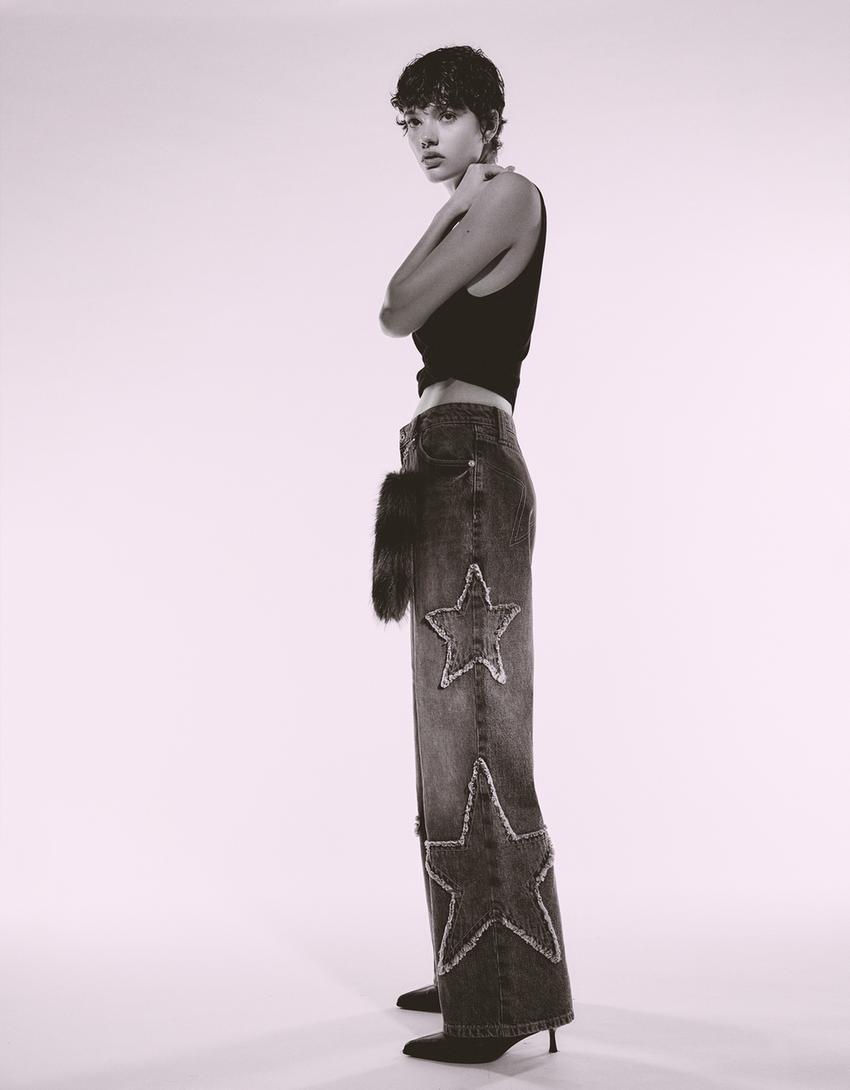 Baggy jeans with star fringing-Grey-1