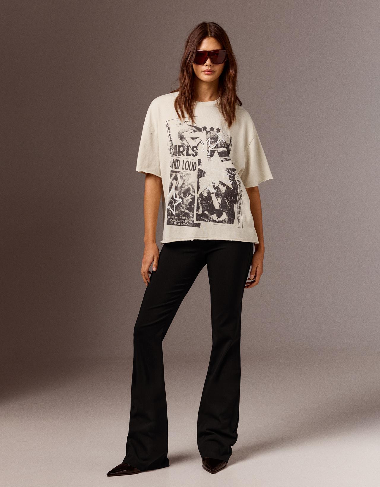 Short sleeve washed print T-shirt — Sand