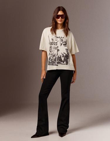 Short sleeve washed print T-shirt — Sand 3