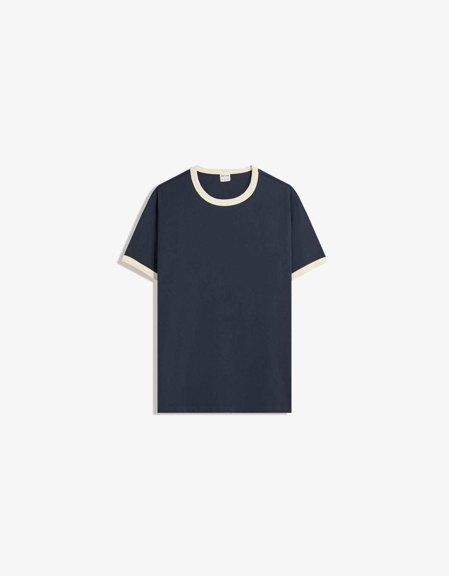 Bershka Camiseta Manga Corta Rib Hombre Xl Marino