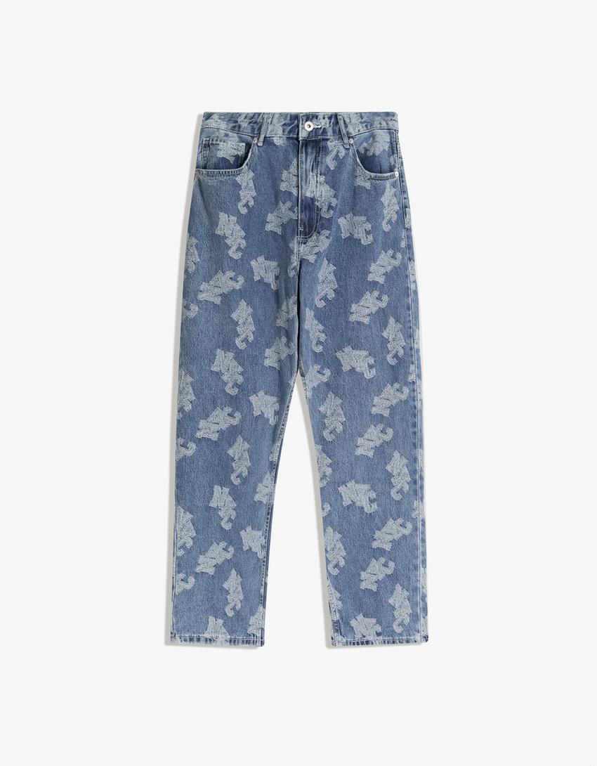 Baggy jeans i jacquard-Lyseblå