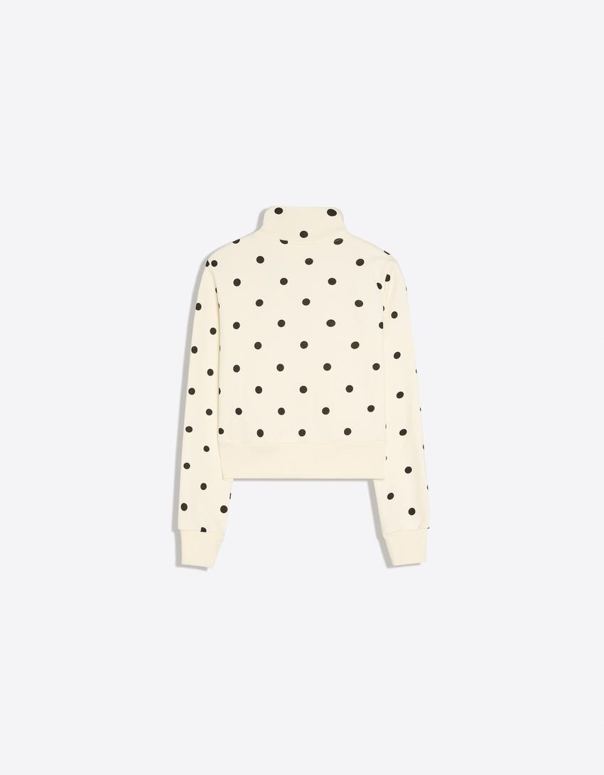 Polka dot zip-up sweatshirt-Cream