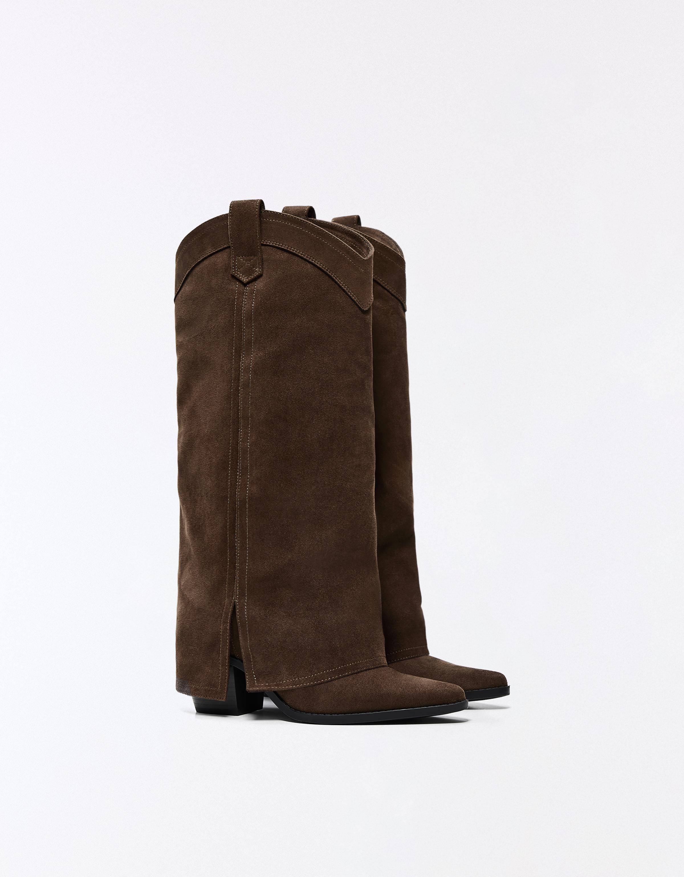 Bershka Bota Tacón Cowboy Trouser Mujer Marrón
