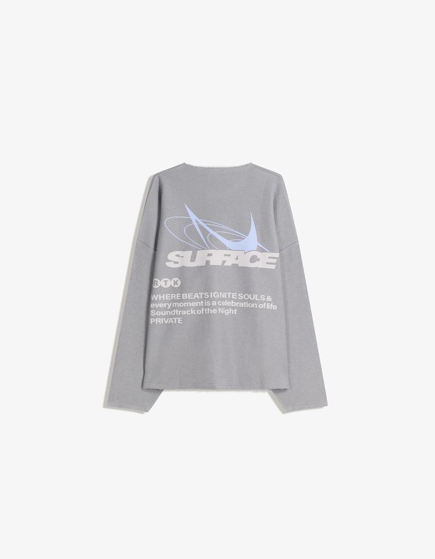Sweat imprimé-Bleu lavé