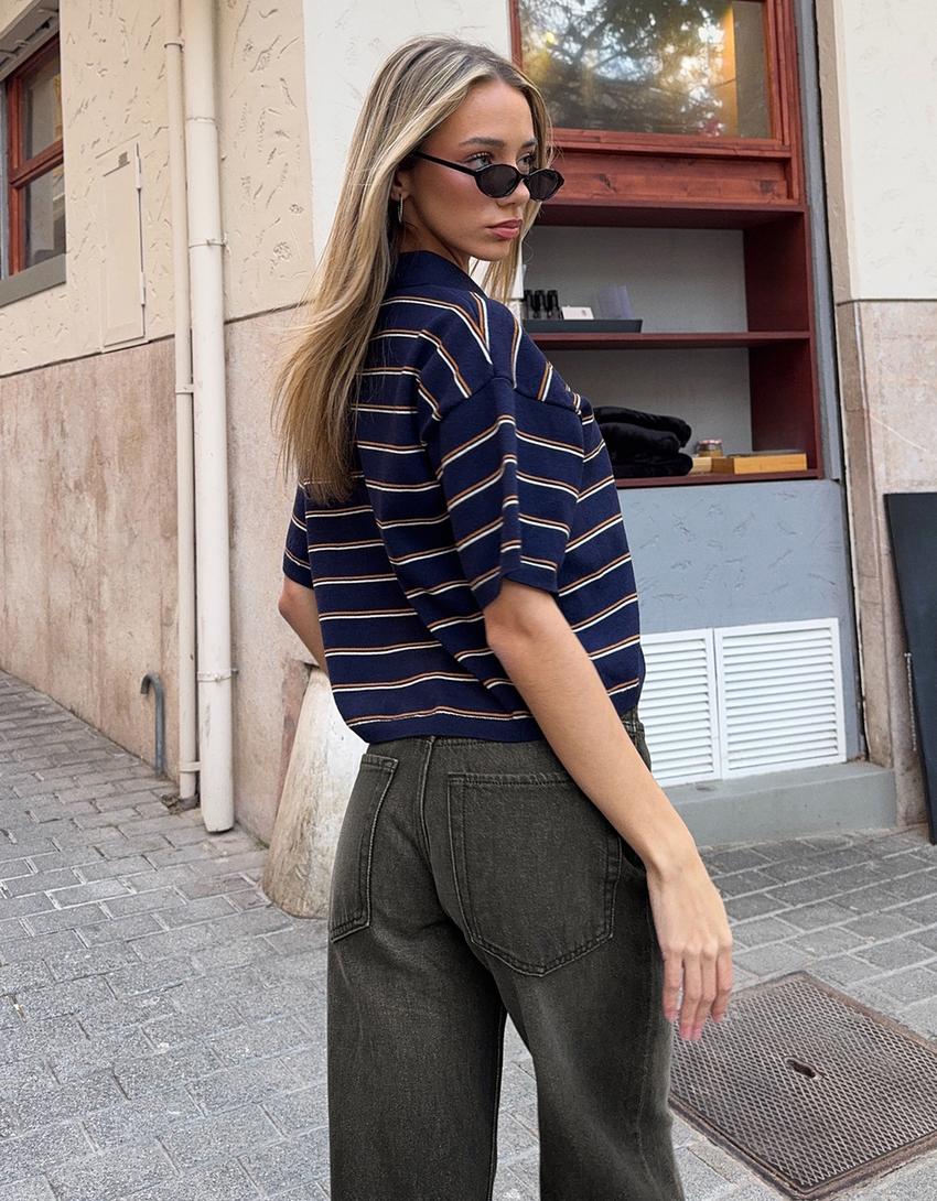 Jeans wide leg straight tiro alto-Negro