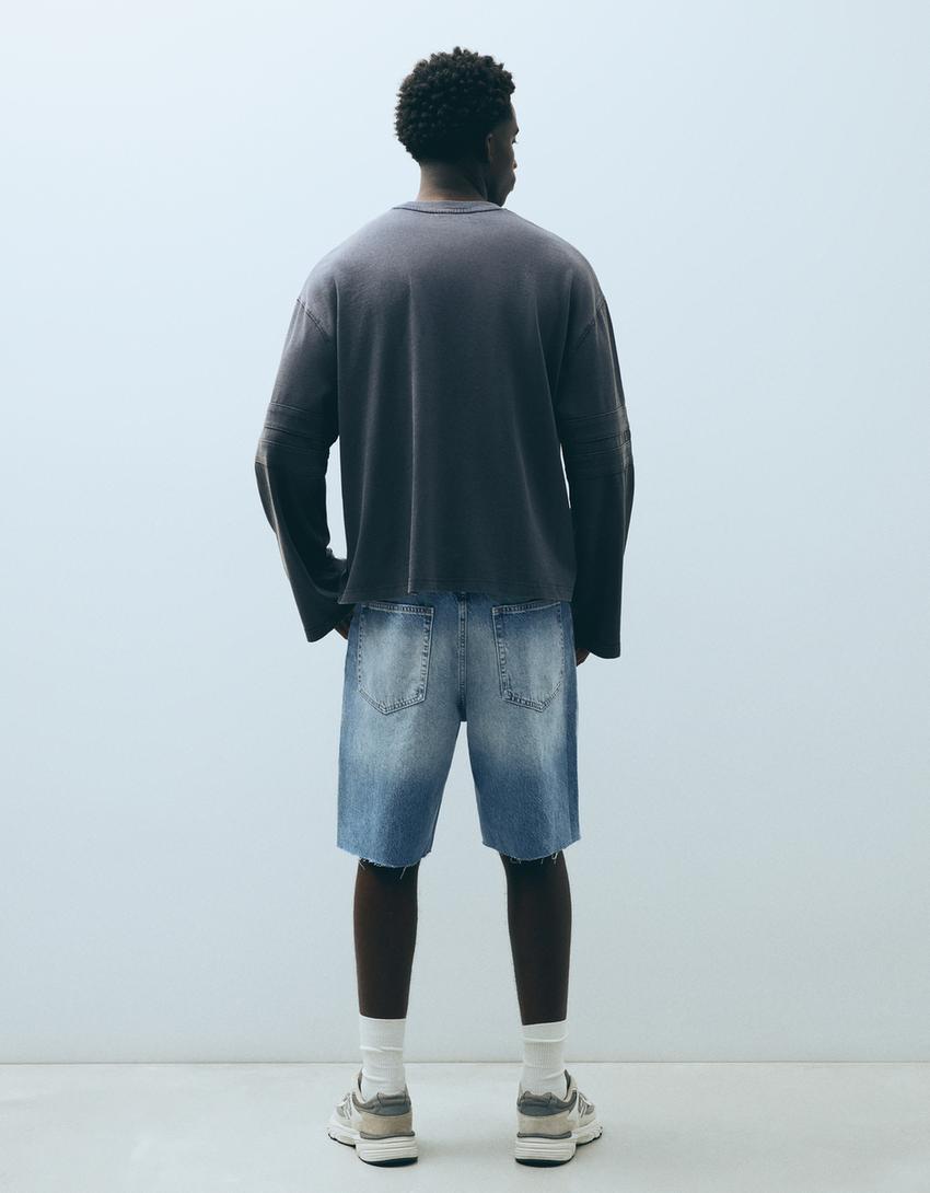 Bermuda denim strappati-Azzurro
