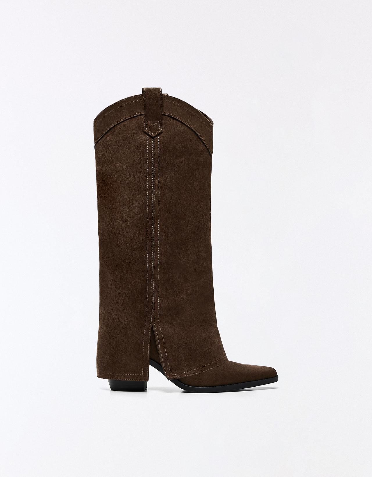 Cowboy heel trouser boots — Brown