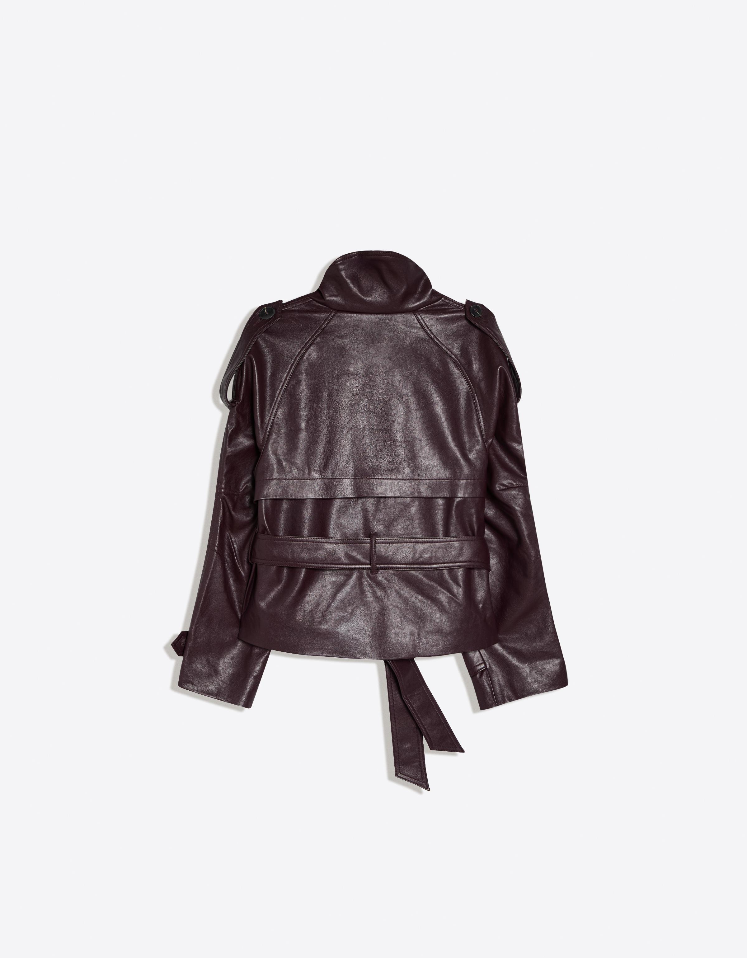 Short leather effect trench jacket — Burgundy