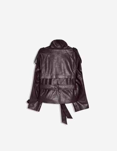 Short leather effect trench jacket — Burgundy 6