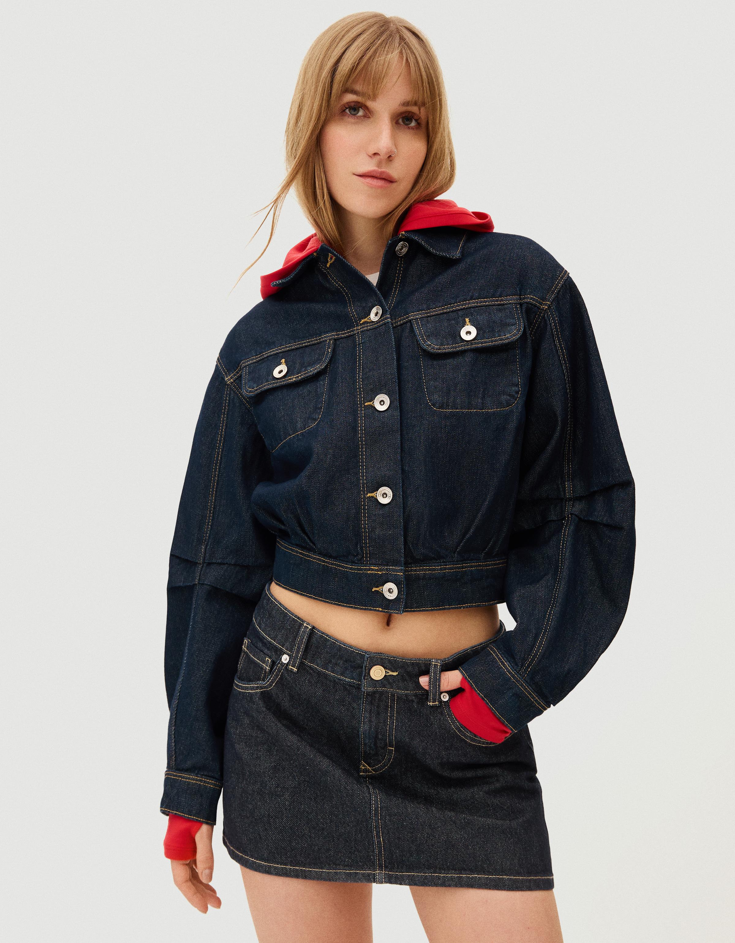 Cropped balloon denim jacket