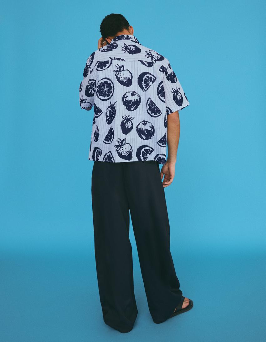 Printed short sleeve shirt-Light blue