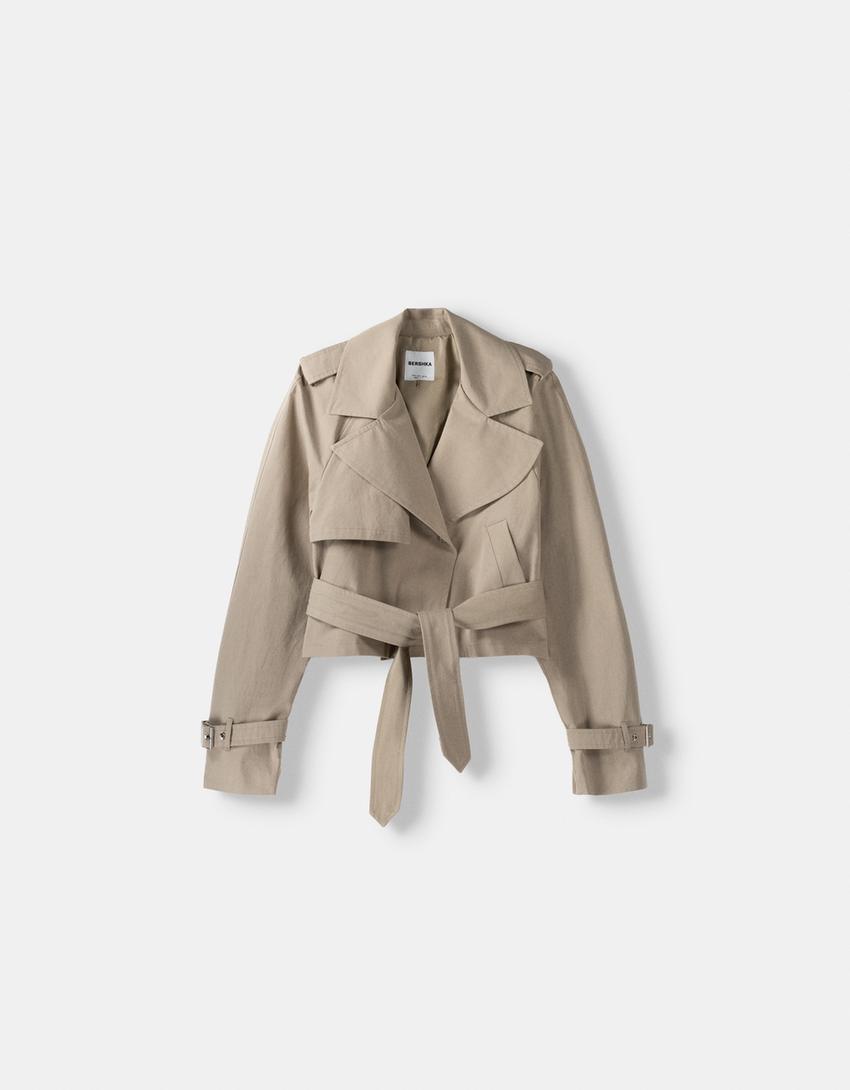 Къс шлифер с тока-Сиво-5