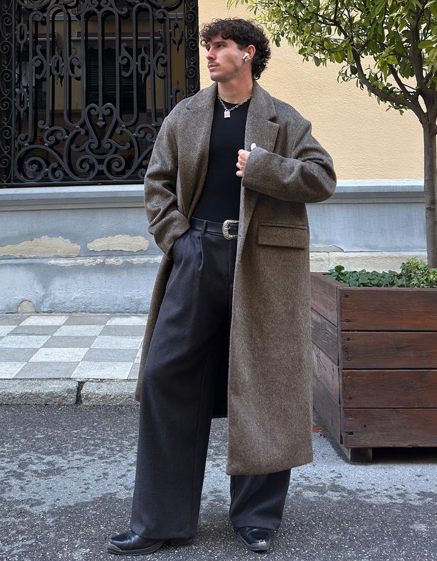 Manteau effet brossé-Gris