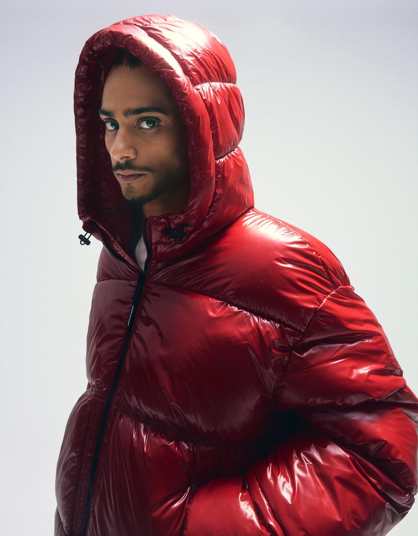 Puffy-Jacke mit Kapuze-Rot