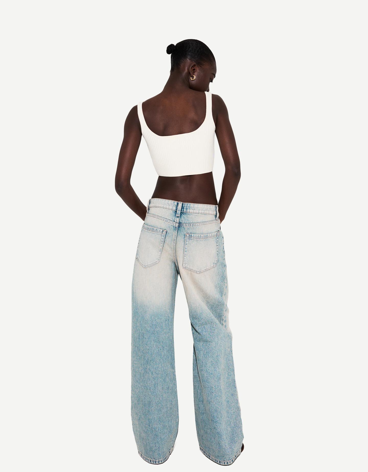Bershka jeansy baggy wyblakły niebieski