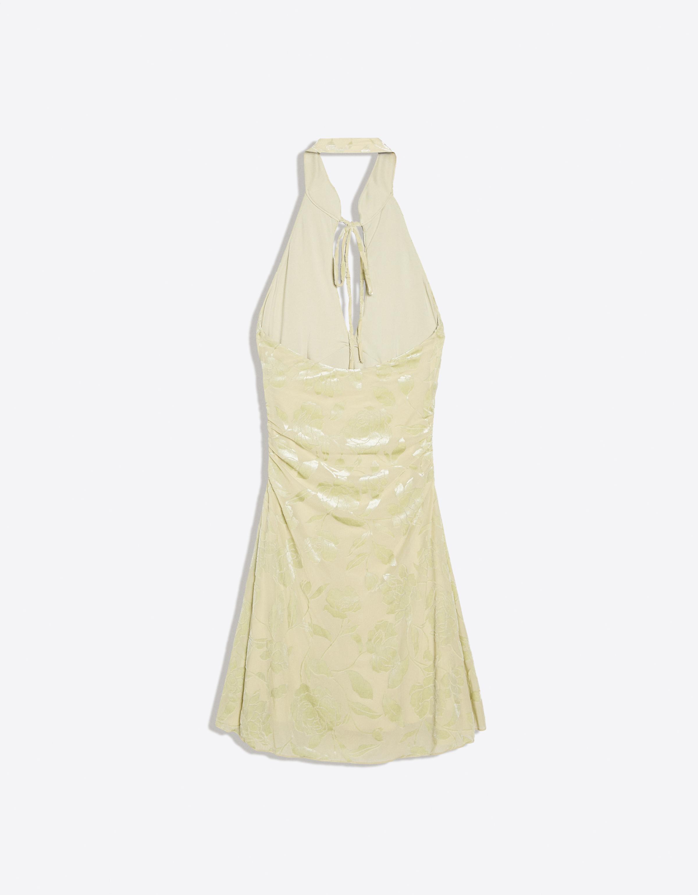 Mini halter dress in flocked tulle — Green