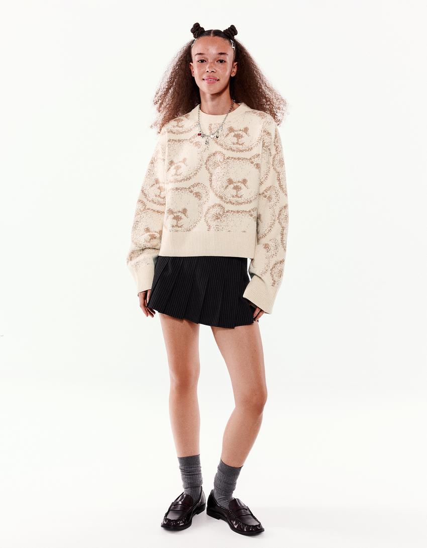 Camisola jacquard com estampado-Areia