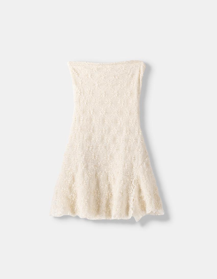 Rustic bandeau mini dress-Cream-5