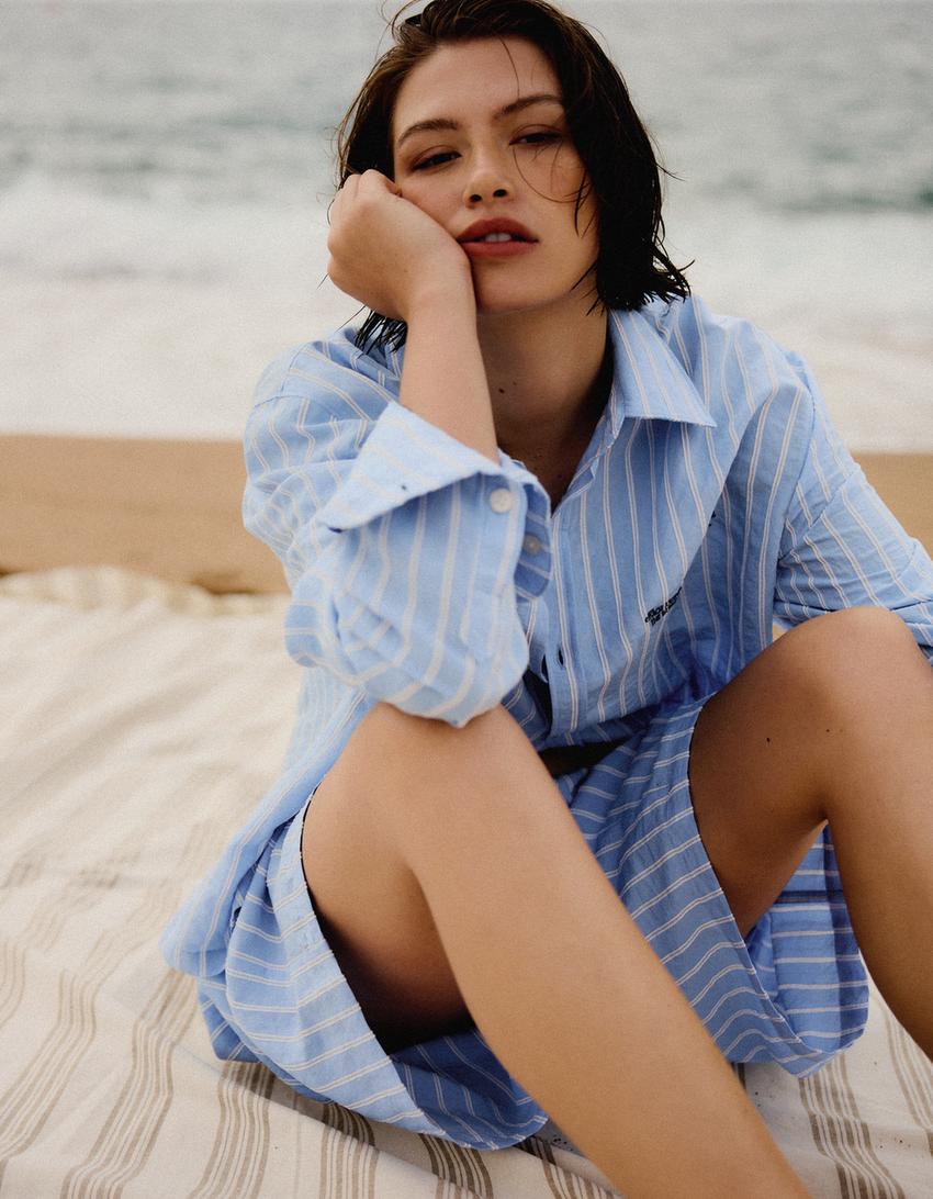 Striped long sleeve shirt-Light blue