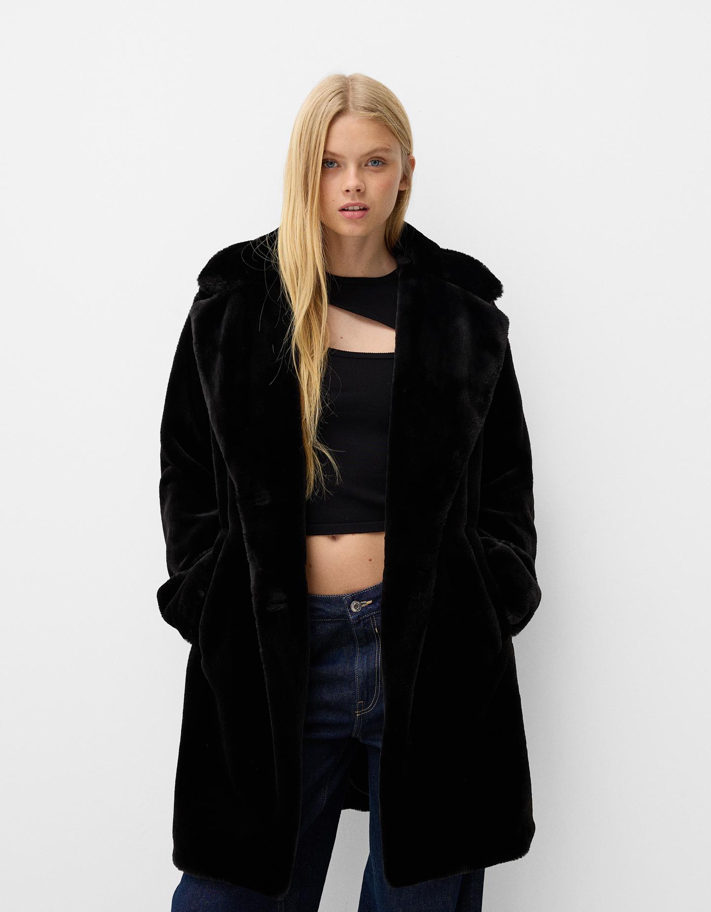 Bershka Cappotto Pelo Donna Xs Nero