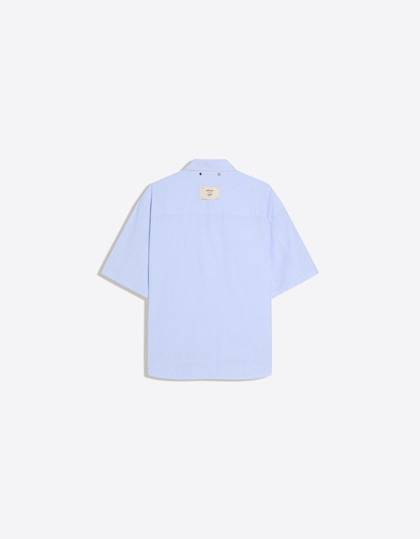 Oversize striped short sleeve shirt-Light blue